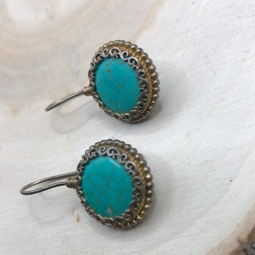 Vintage artisan turquoise  statement style earrings boho southwestern.